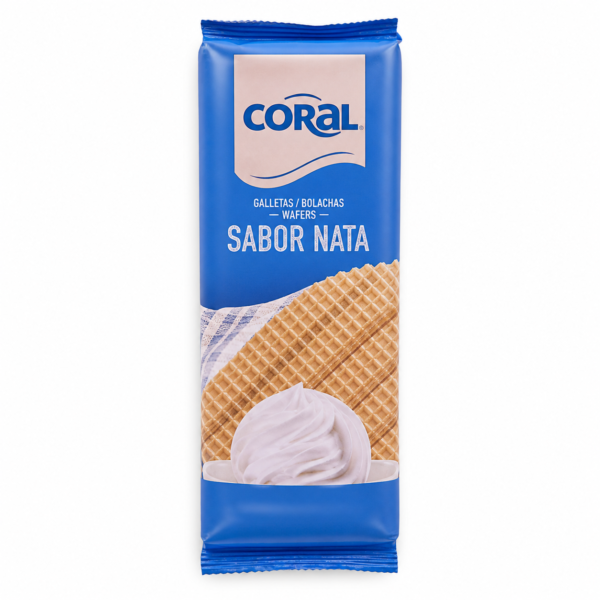 Coral Wafer Sabor Nata – Gaufrettes croustillantes fourrées à la crème de nata, paquet 330 g