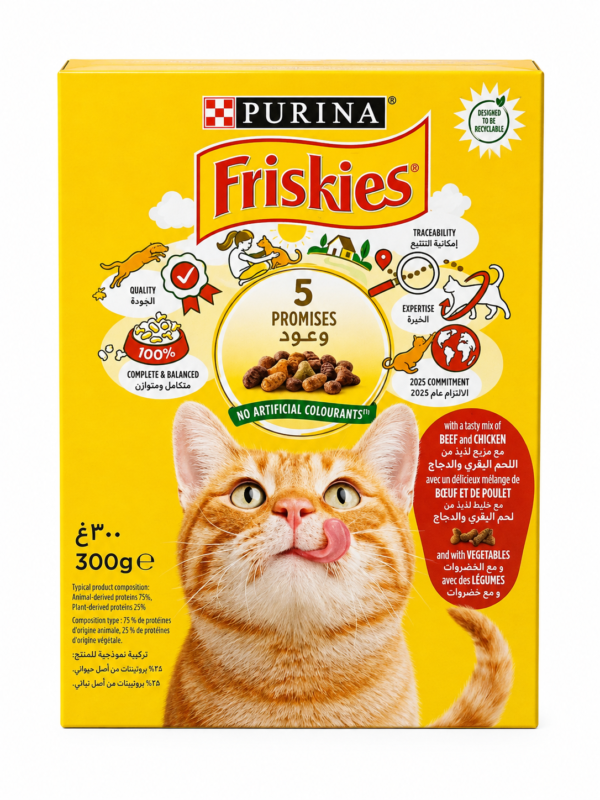 Friskies Croquettes pour Chat – Bœuf, Poulet & Légumes 300 g